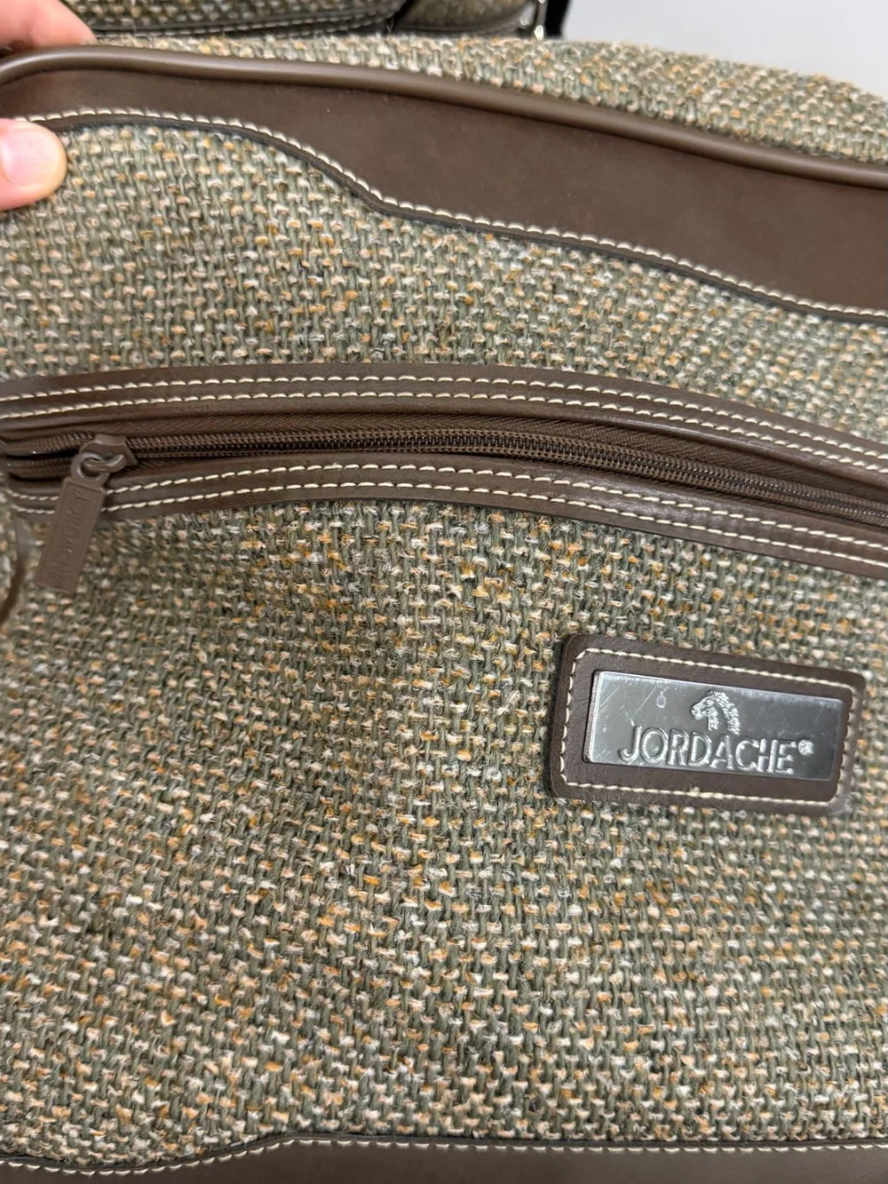 Jordache Brown Tweed Duffel Bag with Dark Brown Trim
